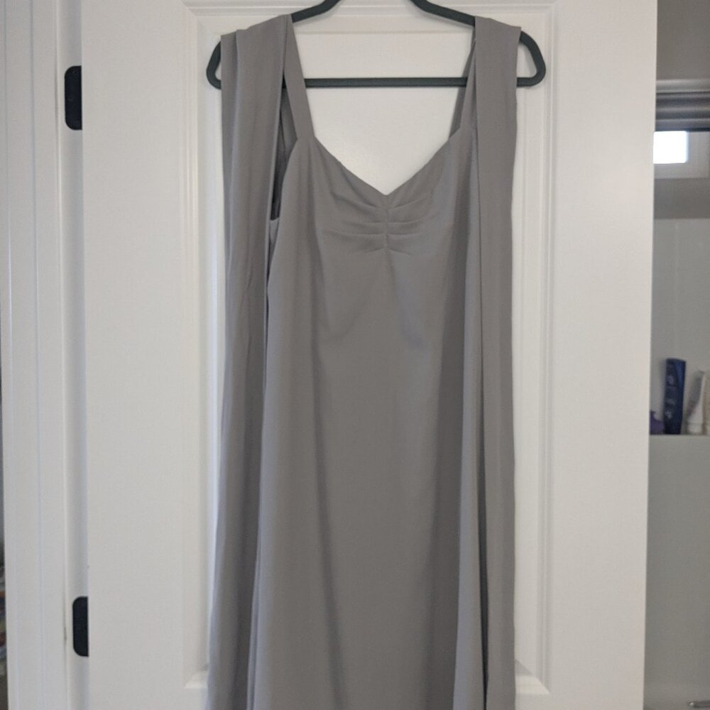 Fame and Partners Ballerina Neckline Strappy Shift Dress Gray Midi Length